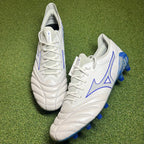 Mizuno Morelia Neo IV Beta Made in Japan FG Mugen - White/Laser Blue front view