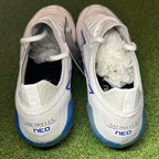 Mizuno Morelia Neo IV Beta Made in Japan FG Mugen - White/Laser Blue behind view
