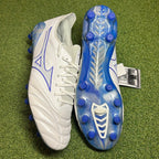 Mizuno Morelia Neo IV Beta Made in Japan FG Mugen - White/Laser Blue side view