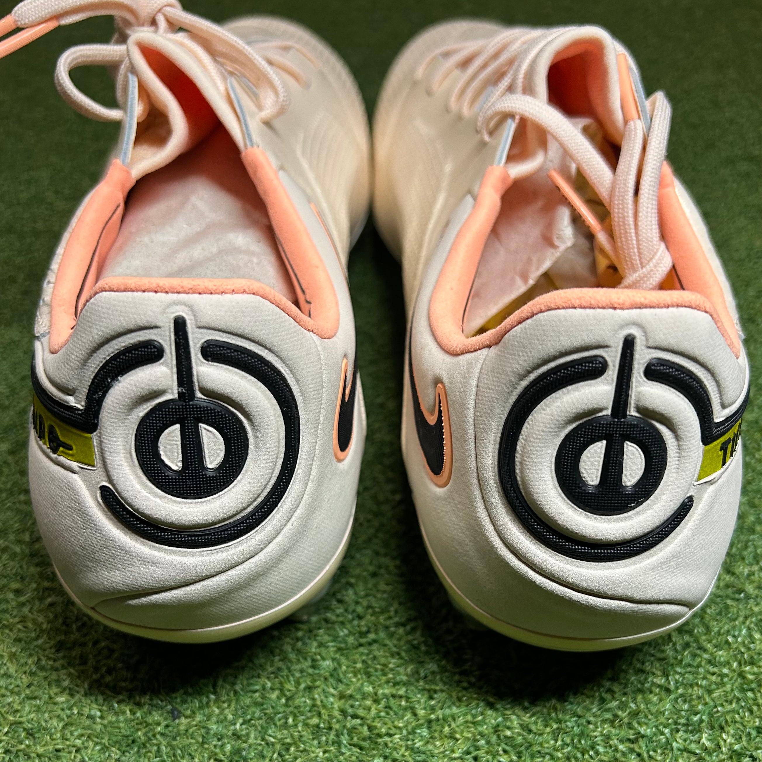 NIKE TIEMPO LEGEND IX ELITE SG anti-clog Guava Ice/Yellow Strike/Sunset Glow behind view
